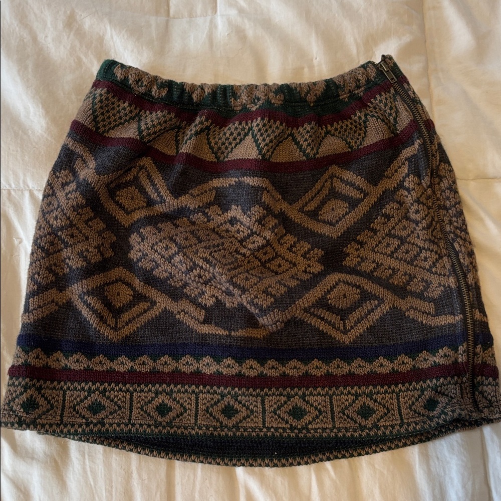 Urban Renewal Geo Knit Mini Skirt - Brown, Navy & Forest